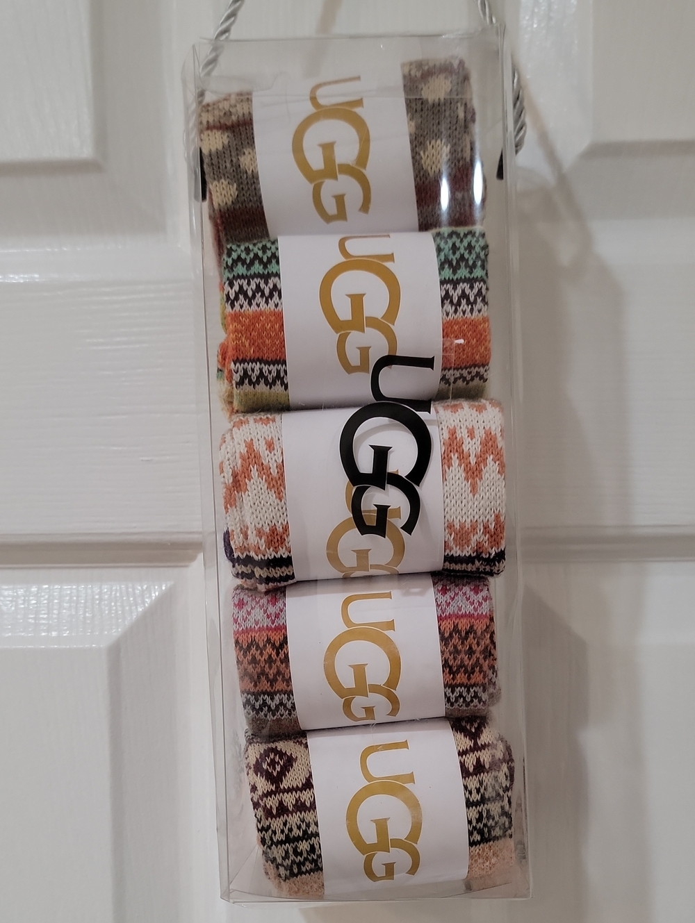 Multi-Pattern Knit Sock Set in Brown, Orange, Cream, Pink, Green